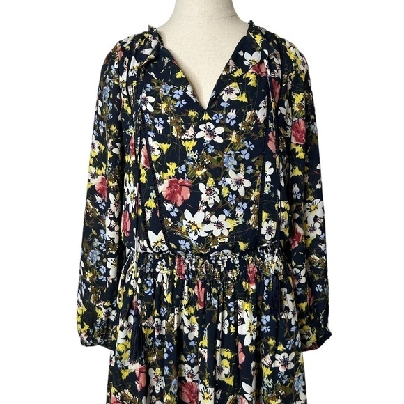 Banana Republic Black Blogger Fav Floral Valeri Long Sleeve Smocked Dress Small - Picture 5 of 16